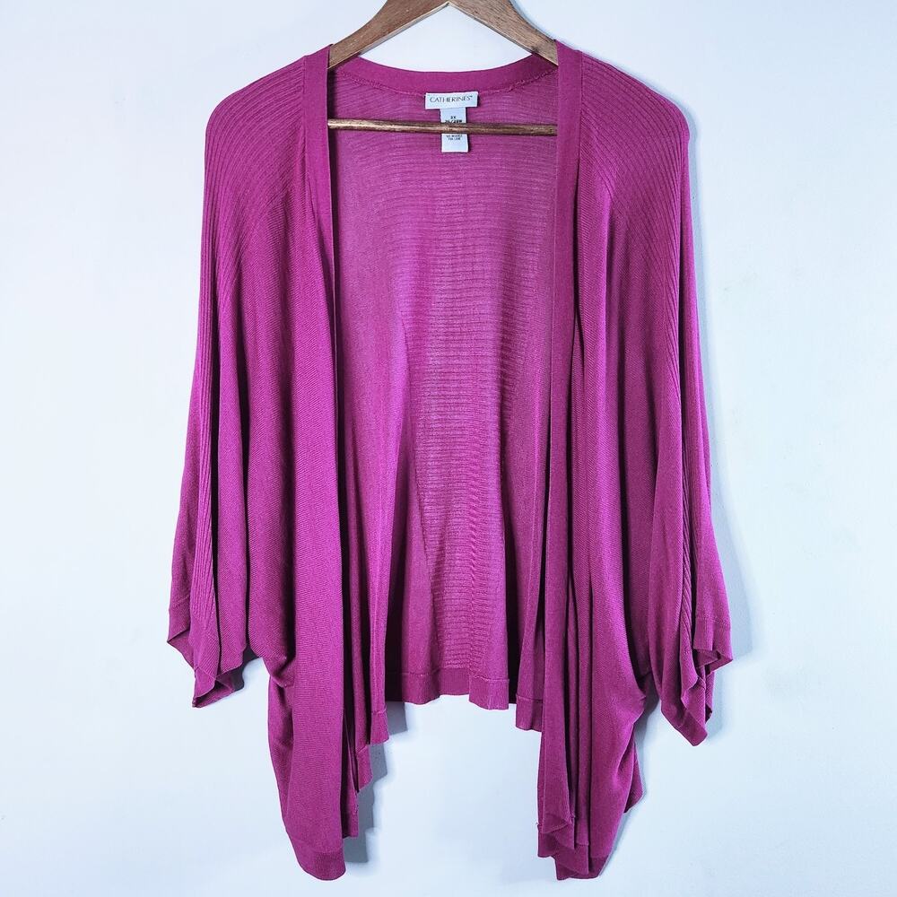 Catherines Womens Fuchsia Thin Knit Dolman Sleeve Open Cardigan Size 3x 26/28